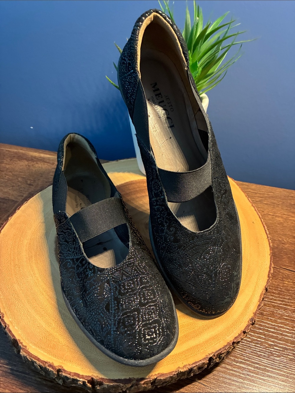 Sesto Meucci Black Mary Jane Flats with Sparkle Detail